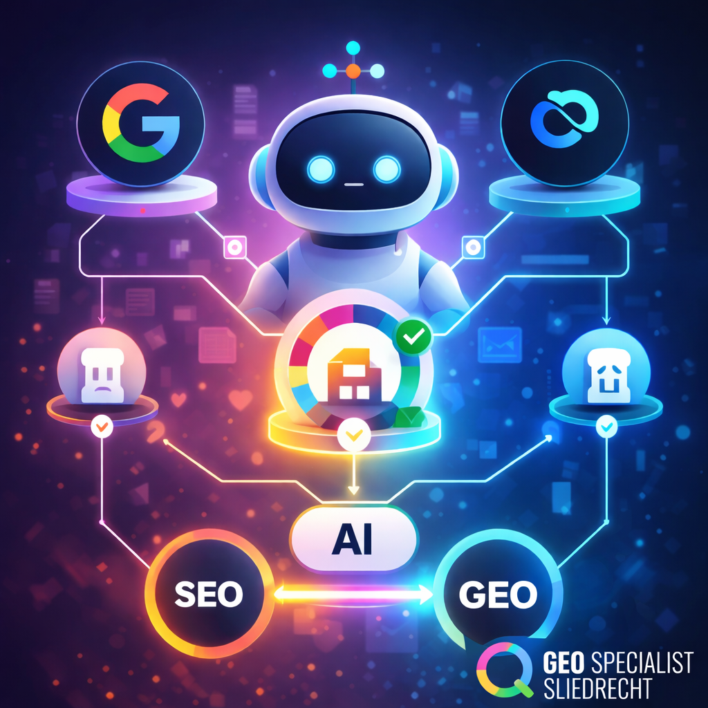 Hoe AI jouw bedrijf selecteert: de opkomst van GEO - illustratie van SEO en GEO samenwerking