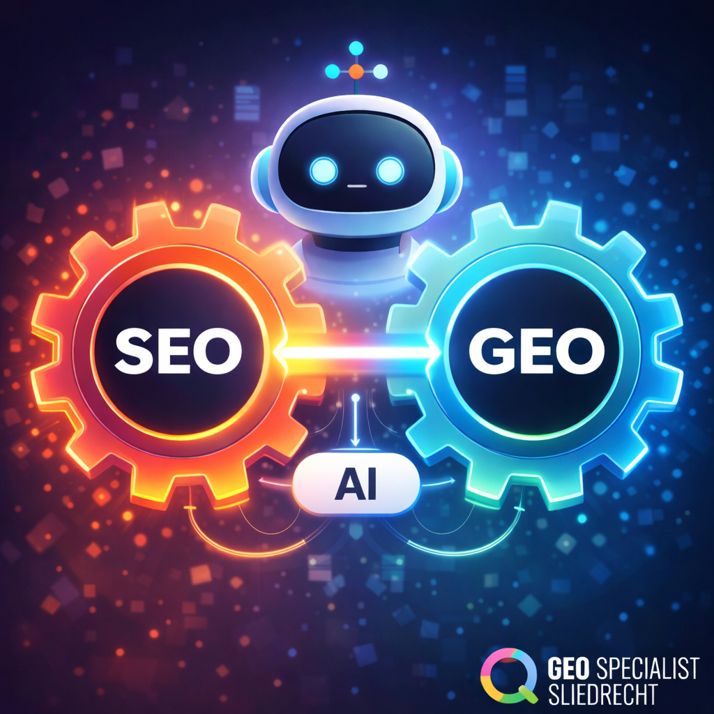 De synergie tussen SEO en GEO: samen sterker - twee tandwielen die samenwerken met AI